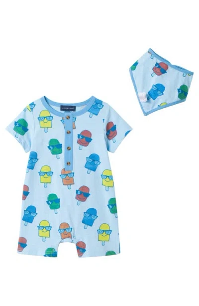 Andy & Evan Babies'  Print Romper & Bib Set In Blue
