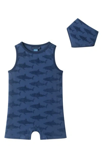 Andy & Evan Babies'  Print Romper & Bib Set In Blue