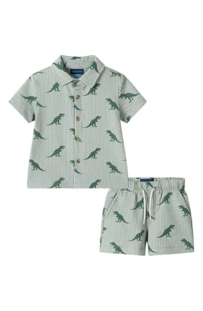 Andy & Evan Babies'  Print Seersucker Button-up Shirt & Shorts Set In Green