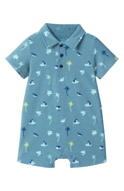 Andy & Evan Babies'  Print Stretch Cotton Polo Romper In Blue