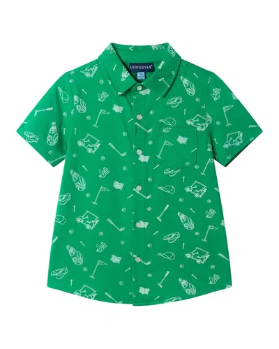 Andy & Evan Printed Knit Shirt In Green
