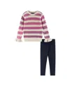 Andy & Evan Purple Ombre Striped Sweater & Legging Set - Little Kid In Oatmeal Stripe