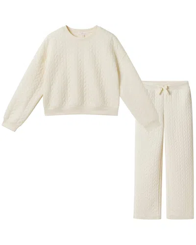 Andy & Evan Quilted Sweatshirt & Pant Set In Beige