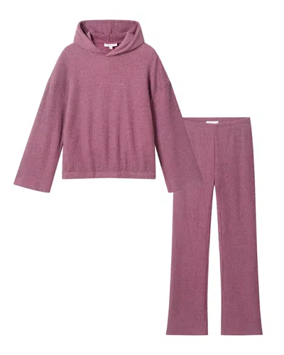 Andy & Evan Kids' Rib Knit Hoodie & Bootcut Pant Set In Pink