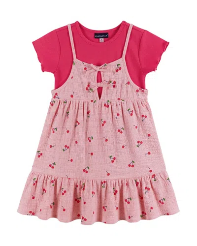 Andy & Evan Kids' Ribbed T-shirt And Dress Set In Pink