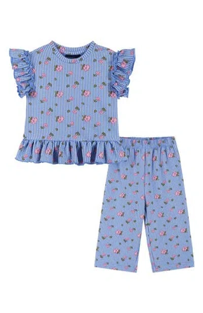 Andy & Evan Babies'  Ruffle Seersucker Top & Pants Set In Blue