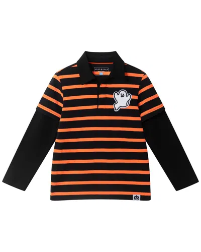 Andy & Evan Kids'  Rugby Stripe Halloween Polo Shirt In Black