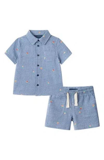 Andy & Evan Babies'  Seersucker Short Sleeve Button-up Shirt & Shorts Set In Blue