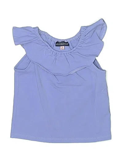 Pre-owned Andy & Evan Kids' Short Sleeve Top Blue Ruffles Neckline Tops