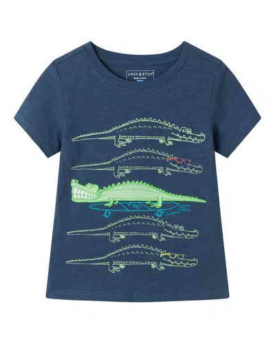 Andy & Evan Kids' Slub Croc Applique Graphic T-shirt In Blue