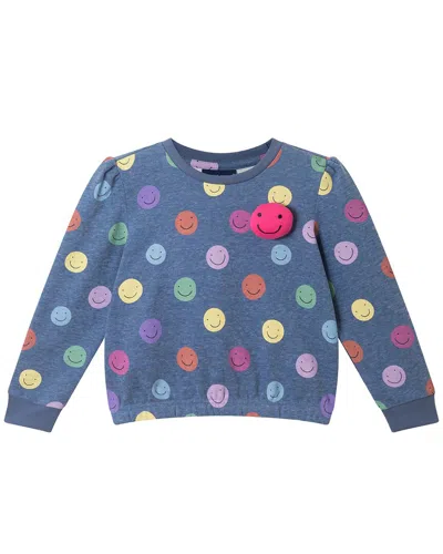 Andy & Evan Smiley Printed Plush Applique Sweatshirt In Blue