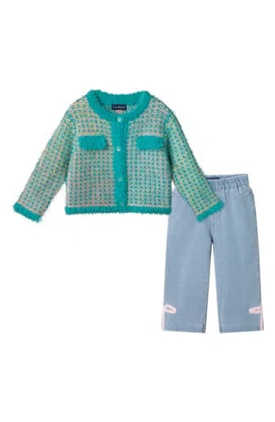 Andy & Evan Babies'  Stripe Cardigan & Pants Set In Blue
