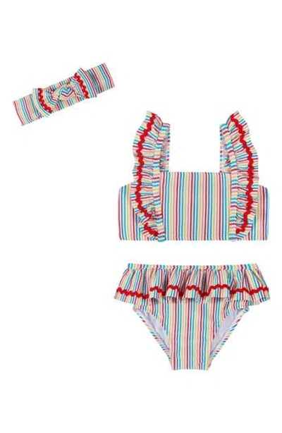 Andy & Evan Babies'  Three-piece Ruffle Trim Bikini & Headband Set In Multi