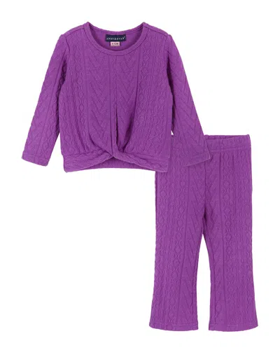 Andy & Evan Kids' Tie-front Shirt & Pant Set In Purple