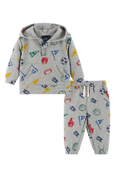 Andy & Evan Babies'  Varsity Quilted Hooded Pullover & Joggers Set In Gray