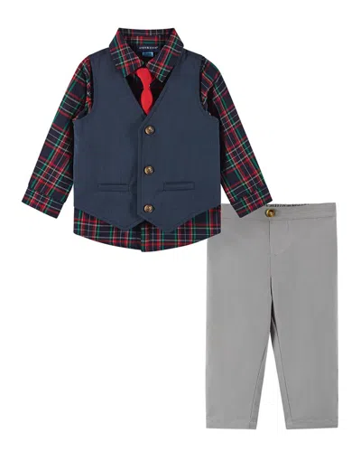 Andy & Evan Kids' Vest, Plaid Button-down & Twill Pant Set In Multi
