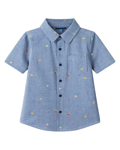 Andy & Evan Watermelon Seersucker Shirt In Yellow
