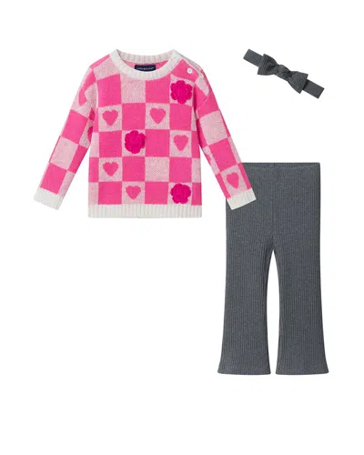 Andy & Evan Wool-blend Ombre Checker Sweater & Rib Flare Legging Set In White