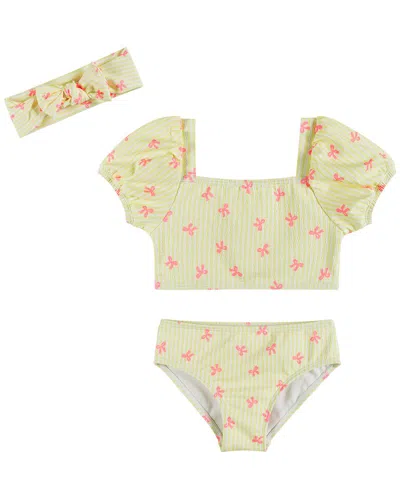 Andy & Evan Kids'  Yellow Stripe Puff Sleeve Tankini