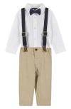 Andy & Evan Button-up Shirt, Suspenders, Pants & Bow Tie Set In White