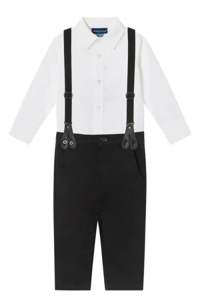 Andy & Evan Babies'  Button-up Shirt, Suspenders, Pants & Bow Tie Set In White/black