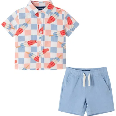 Andy & Evan Babies'  Checkered Ice Pop Button-up Shirt & Shorts Set In Chambray