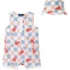 Andy & Evan Print Sleeveless Romper & Bucket Hat Set In White