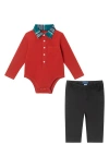 Andy & Evan Collared Bodysuit & Pants Set In Red