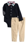 Andy & Evan Babies'  Collared Bodysuit & Pants Set In Navy Holiday