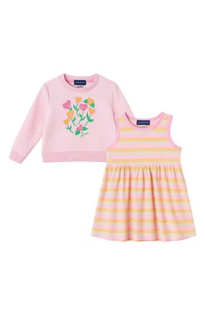 Andy & Evan Babies'  Flower Twofer Sweatshirt & Dress Set In Pink