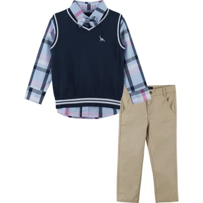 Andy & Evan Kids'  Gingham Shirt, Vest, Pants & Bowtie Set In Light Blue/navy