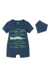 Andy & Evan Graphic Print Cotton Romper & Bib Set In Navy