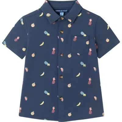 Andy & Evan Kids' Button Down Polo In Navy Blue