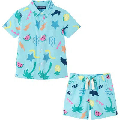 Andy & Evan Kids' Camp Shirt & Shorts Set In Blue