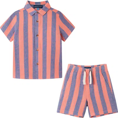 Andy & Evan Kids' Camp Shirt & Shorts Set In Red
