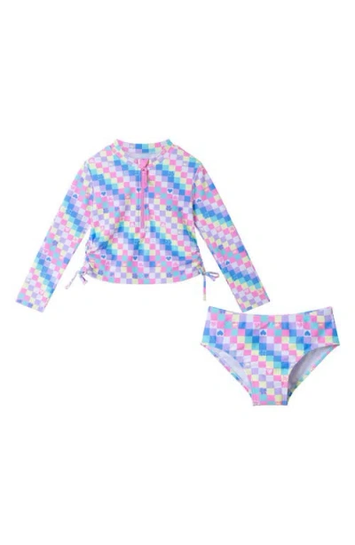 Andy & Evan Kids' Check Long Sleeve Two-piece Rashguard Swimsuit In Checker