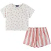 Andy & Evan Kids' Cherry Stripe Cotton Short Pajamas In White