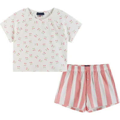 Andy & Evan Kids' Cherry Stripe Cotton Short Pajamas In White
