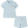 Andy & Evan Kids' French Terry Polo & Shorts Set In Aqa