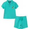Andy & Evan Kids' French Terry Polo & Shorts Set In Blue