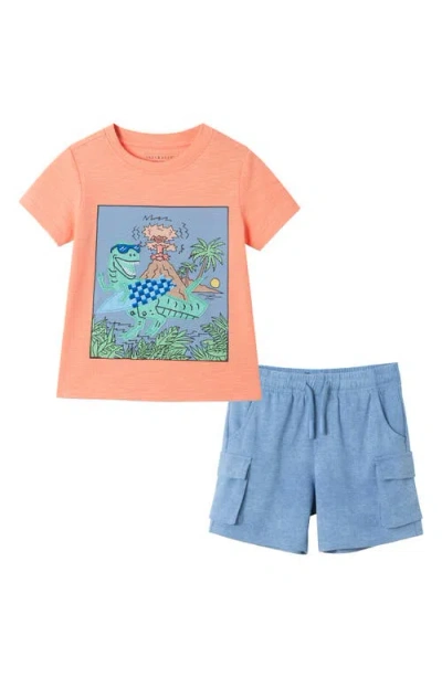 Andy & Evan Kids' Graphic Print Cotton T-shirt & Shorts Set In Orange