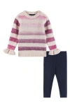 Andy & Evan Kids' Ombré Stripe Sweater & Leggings Set In Oatmeal Stripe