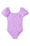Andy & Evan Kids' Palm Leaf Embossed One-piece Swimsuit In Purple