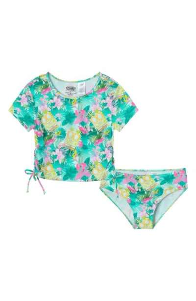 Andy & Evan Kids' Pineapple Palm Rib Two-piece Rashguard Swimsuit In Green