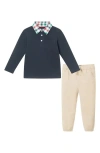 Andy & Evan Boys' Navy Holiday Polo & Cognac Cord Pants Set - Little Kid, Big Kid In Navy Holiday