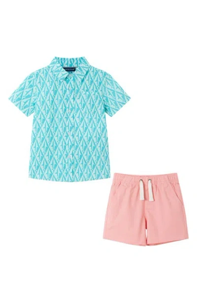 Andy & Evan Kids' Seersucker Short Sleeve Button-up Shirt & Shorts Set In Aqua
