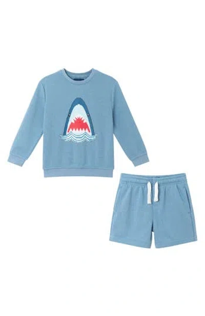 Andy & Evan Kids' Shark Sweatshirt & Sweatshorts Set In Blue Shark