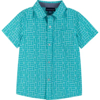 Andy & Evan Kids' Short Sleeve Button Down Shirt In Green Glasses
