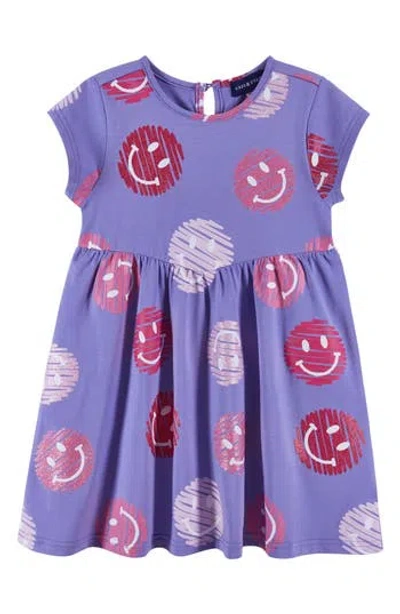 Andy & Evan Kids' Smiley Print Jersey Dress In Purple/pink