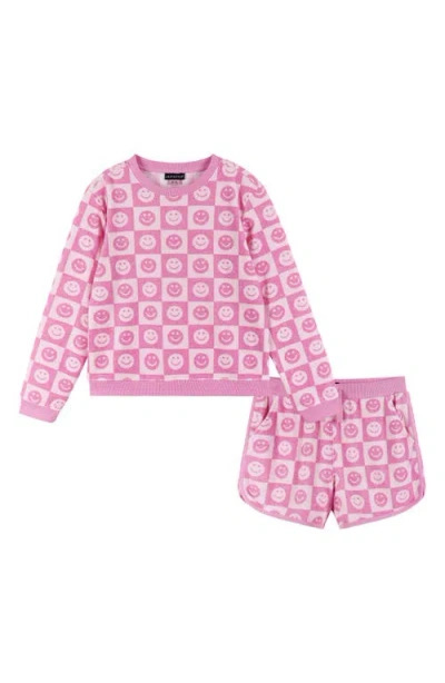 Andy & Evan Kids' Smiley Terry Cover-up Top & Shorts Set In Pink Smiley